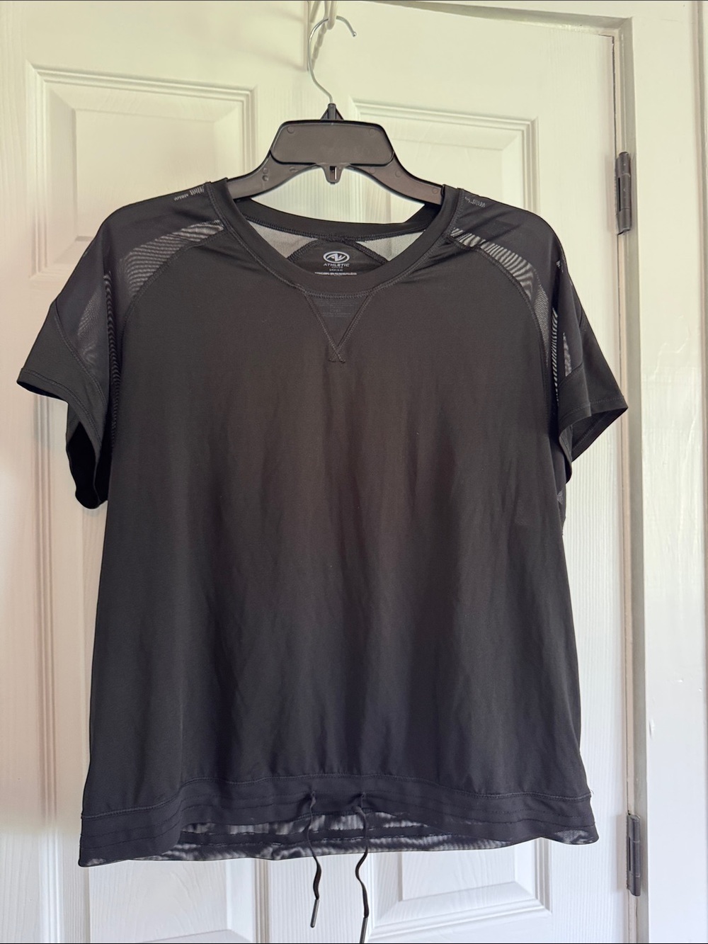 Athletic Works Black Mesh-Trim Short Sleeve Top
